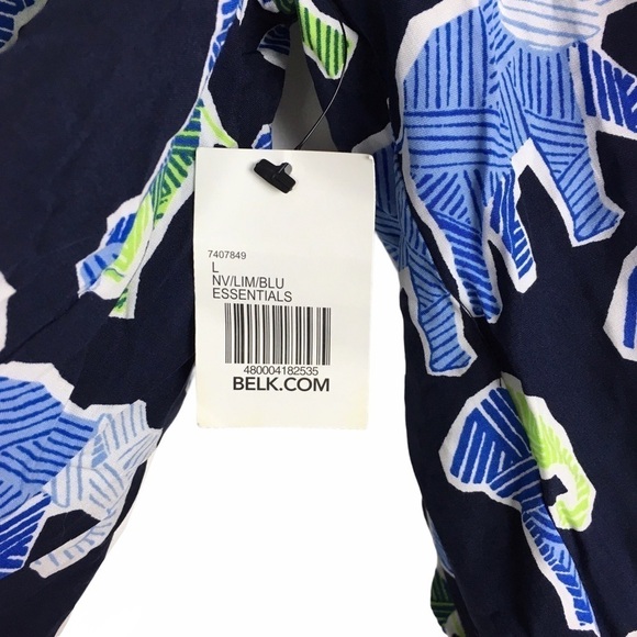 CROWN & IVY Top Blouse Elephants Split V Neck 3/4 Sleeve Navy Size Large NWT - Picture 6 of 10